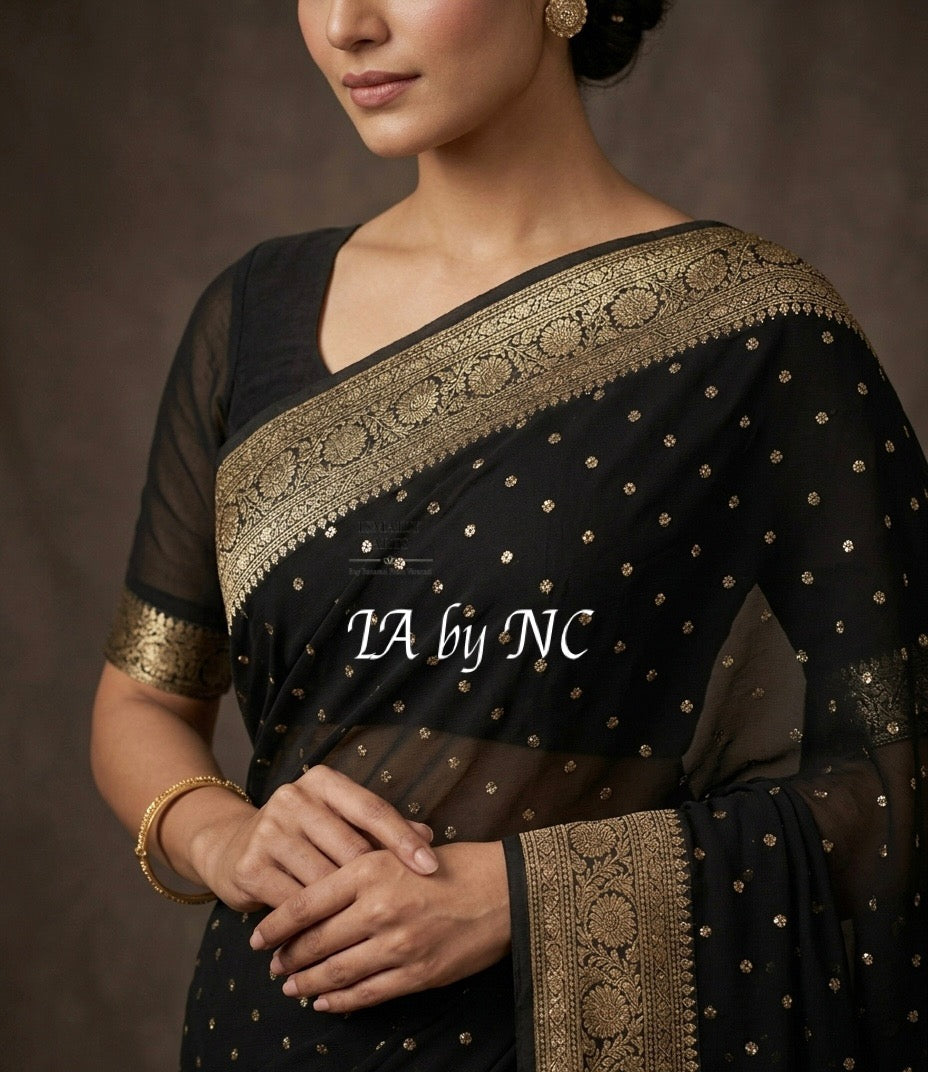 Black Banarasi Pure Khaddi Georgette Saree