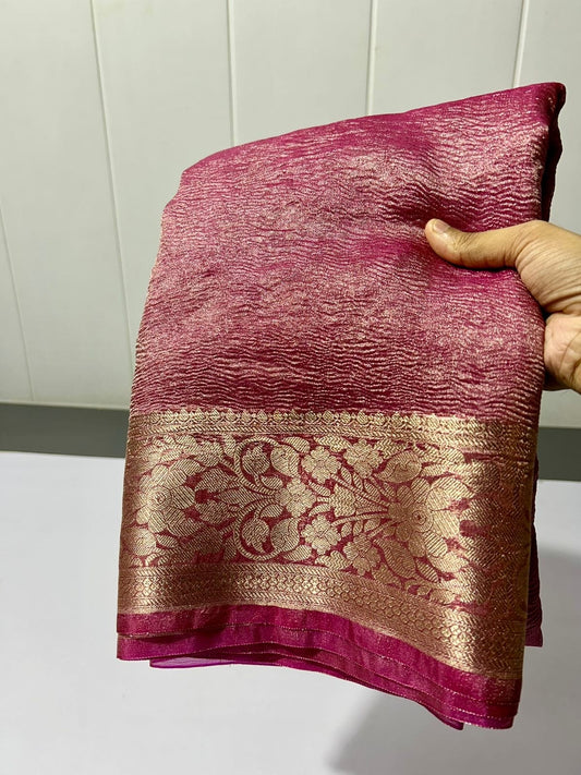 Banarasi Blend Tissue Silk Crushed Saree