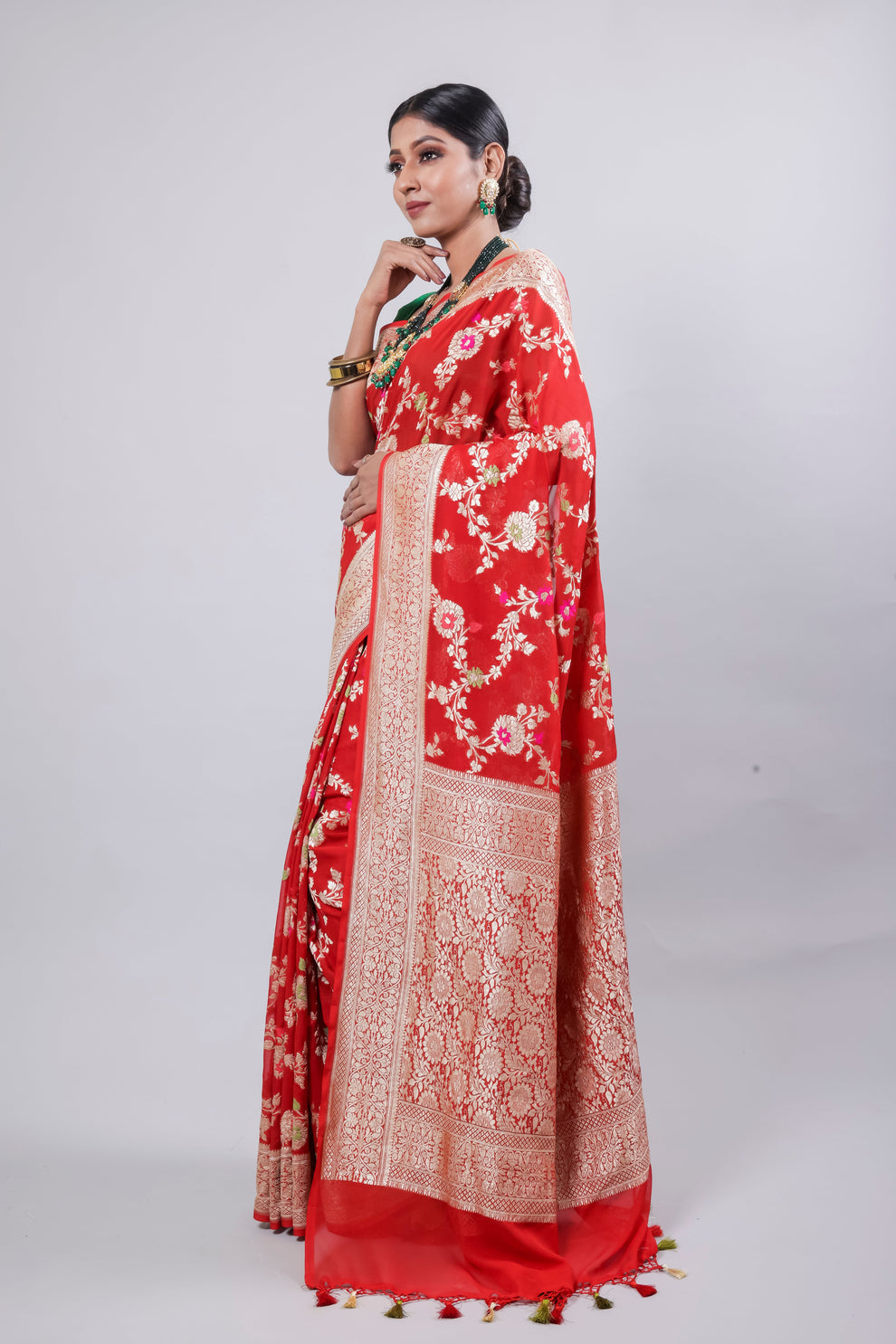 Crimson Banarasi Pure Khaddi Georgette Meenakari Saree
