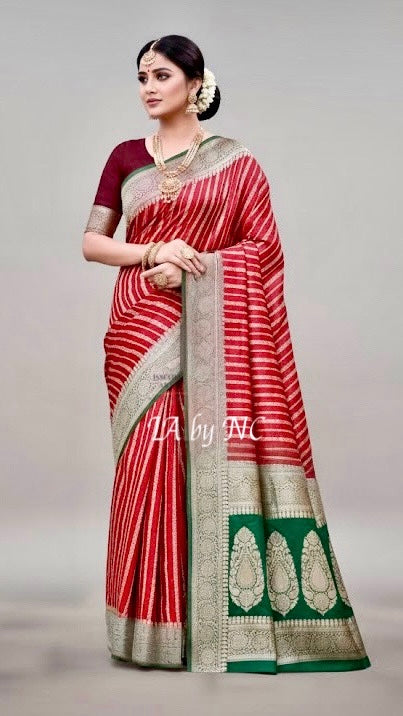 Carmine Banarasi Pure Chiffon Georgette Saree