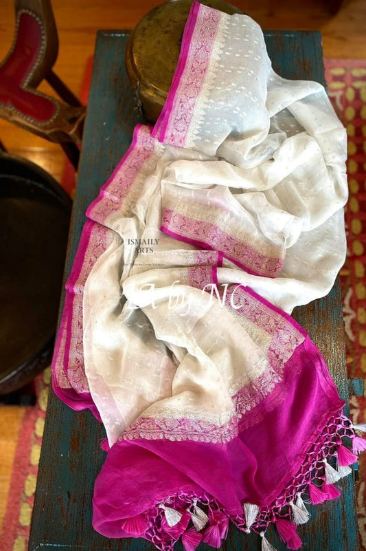 Offwhite Banarasi Pure Khaddi Georgette Dupatta