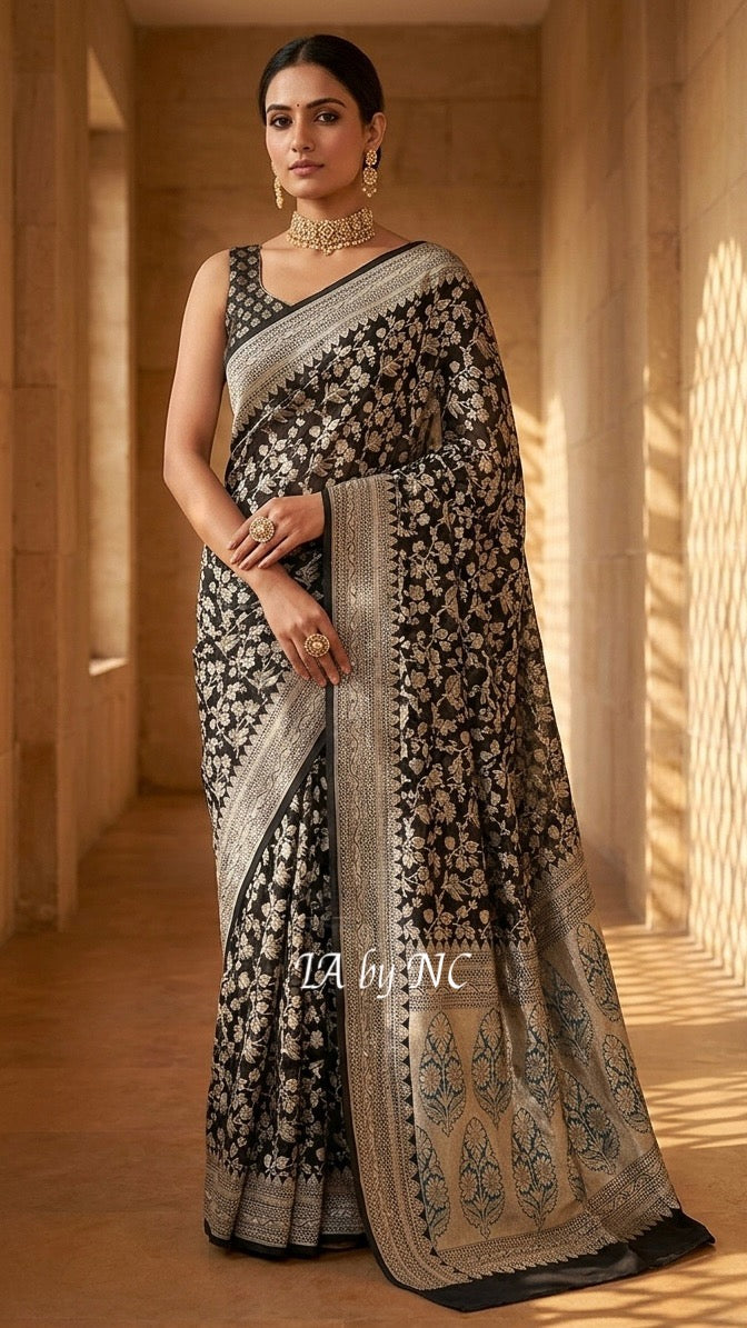 Black Banarasi Pure Khaddi Georgette Saree