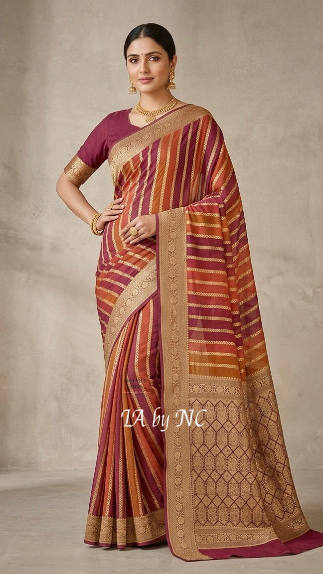 Wine Banarasi Pure Khaddi Georgette Saree