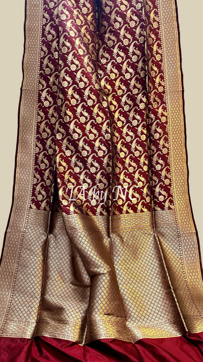 Mahogany Banarasi Pure Katan Silk Pattu Saree