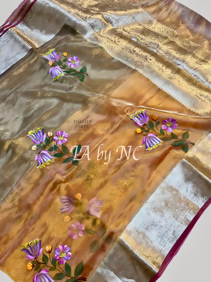 Tangerine Banarasi Pure Tissue Silk Saree