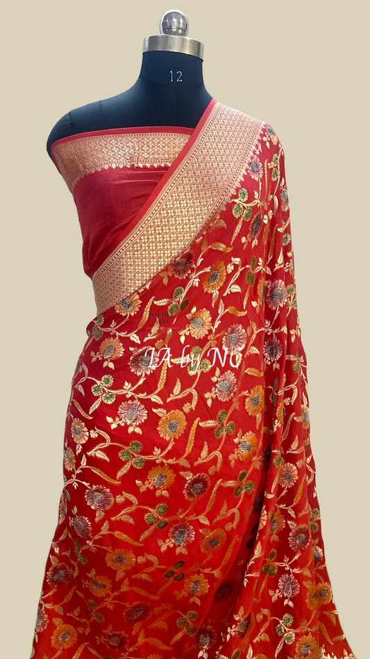 Scarlet Banarasi Pure Khaddi Georgette Saree