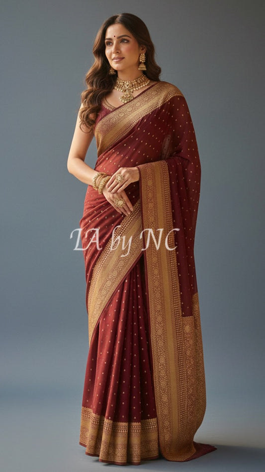 Burgundy Banarasi Pure Khaddi Georgette Saree