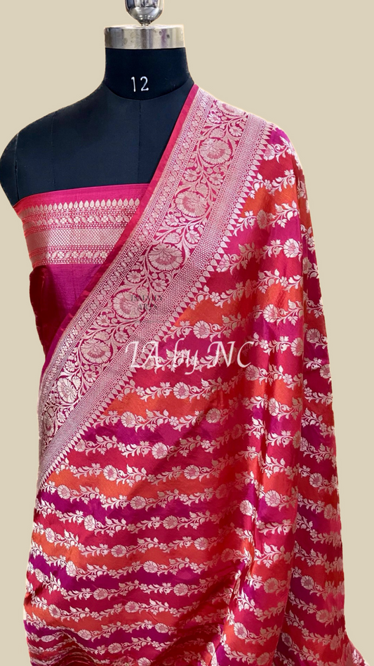 Crimson Banarasi Pure Katan Silk Rangkaat Jangla Pattu Saree