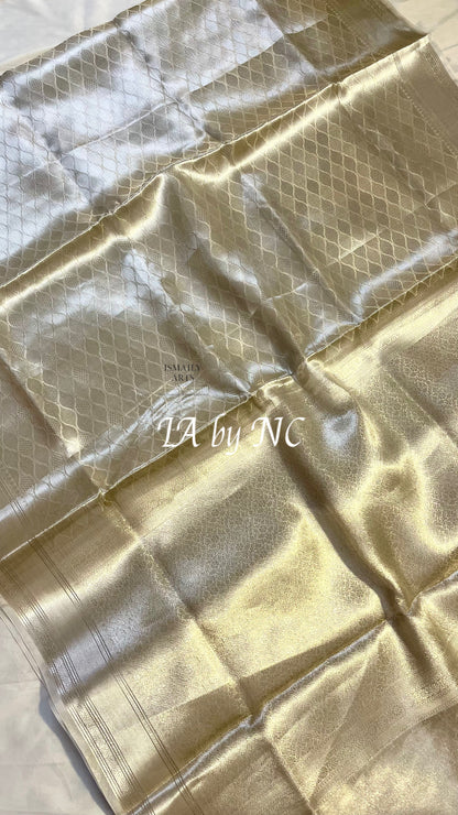 Ivory Banarasi Pure Tissue Silk Brocade Saree