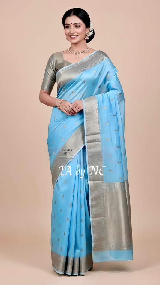 Sky Banarasi Pure Kora Silk Kadwa Saree