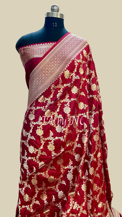 Carmine Banarasi Pure Katan Silk Pattu Saree