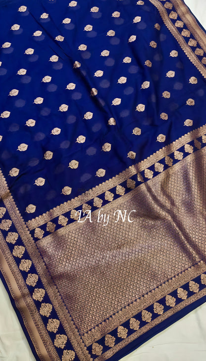 Navy Banarasi Mashru Katan Silk Saree