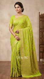 Avocado Banarasi Pure Khaddi Georgette Saree