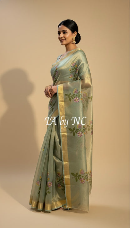 Turquoise Banarasi Pure Tissue Silk Saree
