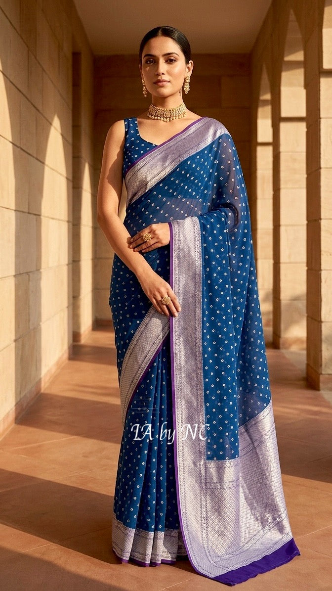 Prussian Banarasi Pure Khaddi Georgette Saree