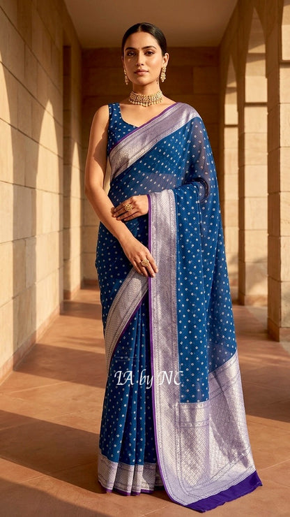 Prussian Banarasi Pure Khaddi Georgette Saree