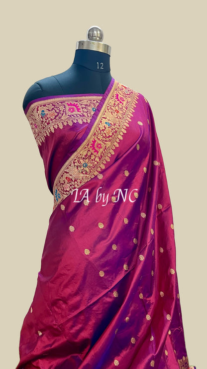 Berry Banarasi Pure Katan Silk Kadwa Meenakari Saree