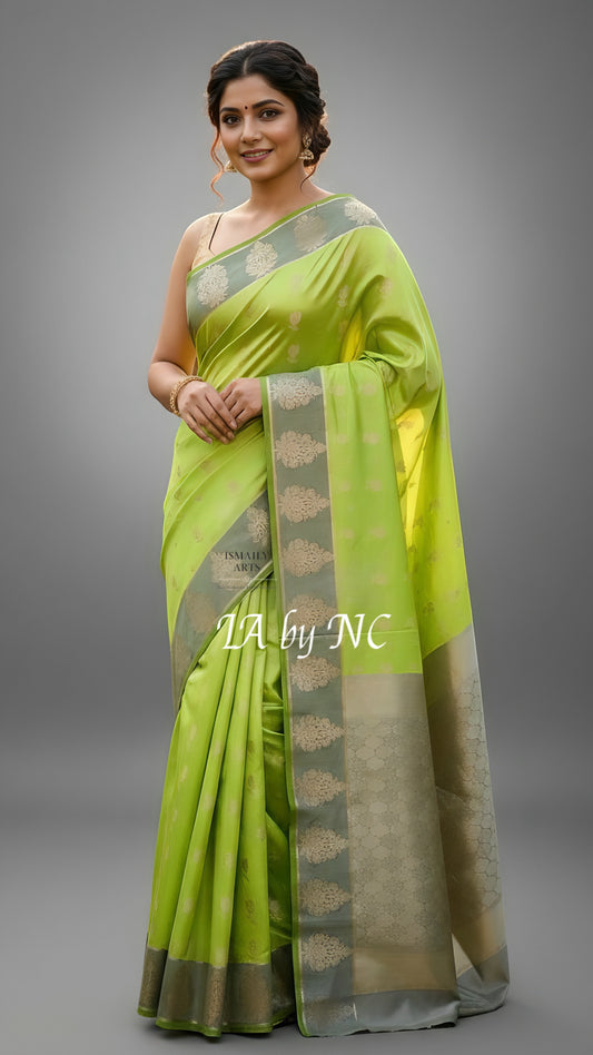 Avocado Banarasi Pure Katan Silk Raw Mango Saree