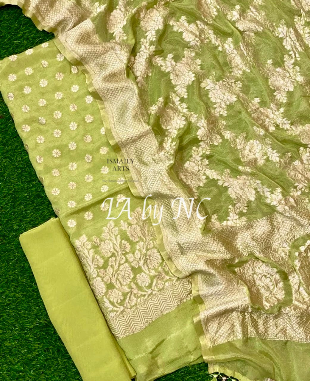 Chartreuse Banarasi Pure Khaddi Georgette Suit Dupatta