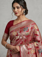 Carmine Banarasi Pure Khaddi Tussar Georgette Meenakari Saree