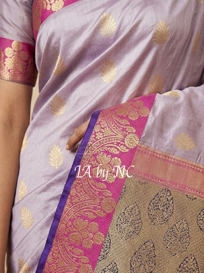 Thistle Banarasi Pure Katan Silk Raw Mango Saree