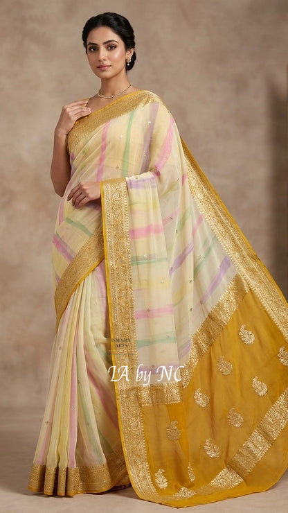 Dijon Banarasi Pure Khaddi Georgette Kadwa Saree
