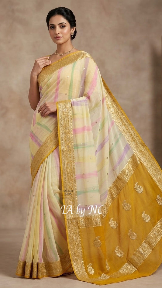 Dijon Banarasi Pure Khaddi Georgette Kadwa Saree