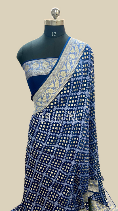 Prussian Banarasi Pure Khaddi Georgette Saree