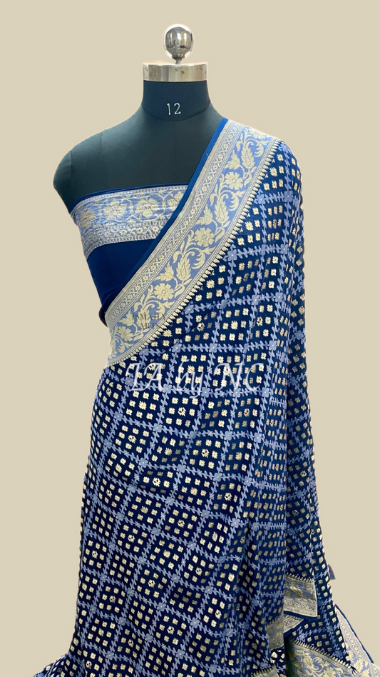 Prussian Banarasi Pure Khaddi Georgette Saree