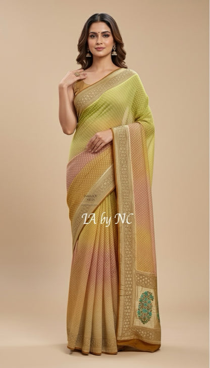 Tawny Banarasi Pure Khaddi Georgette Saree