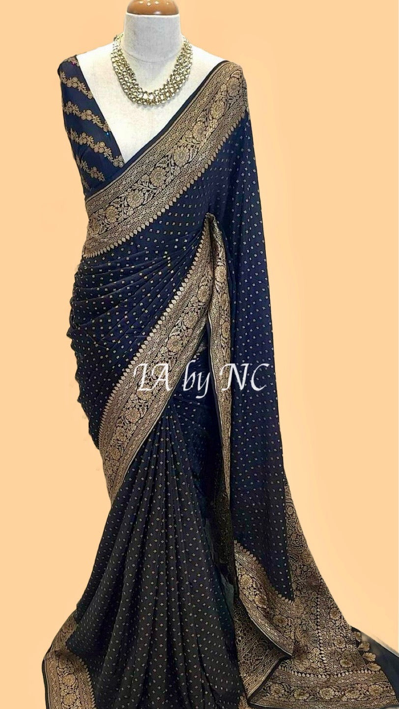 Black Banarasi Pure Khaddi Crepe Georgette Saree