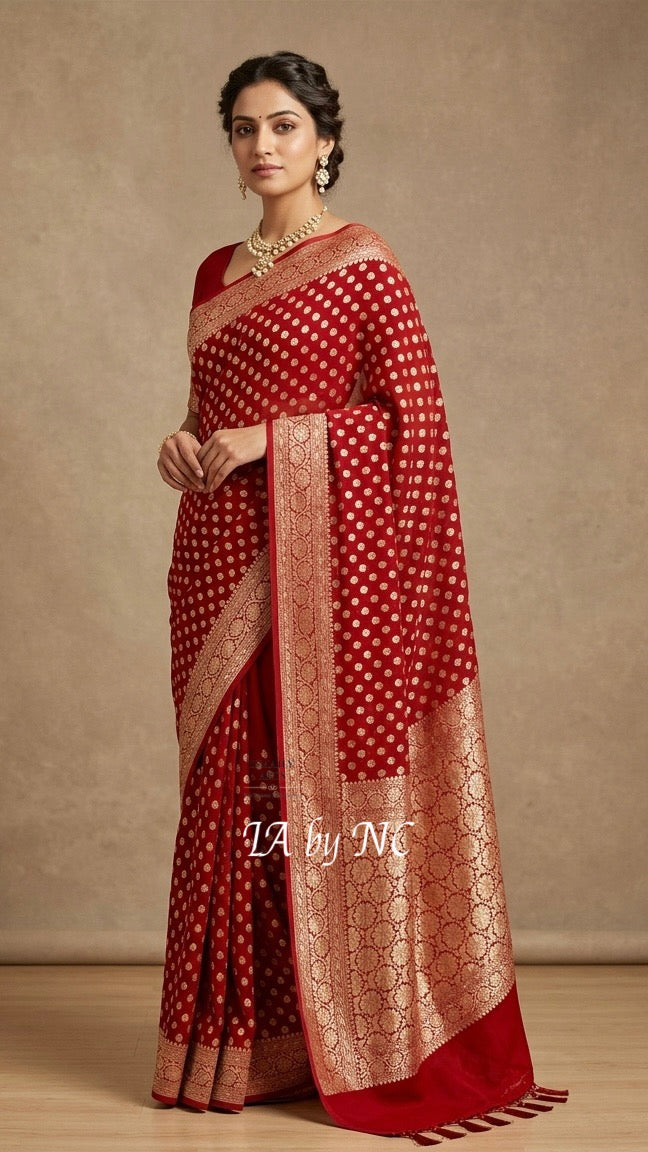 Crimson Banarasi Pure Khaddi Georgette Saree