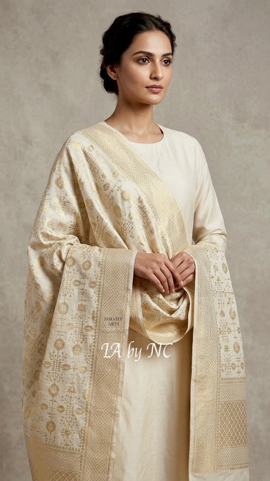 Beige Banarasi Pure Munga Silk Dupatta