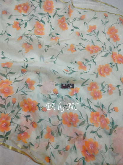 Beige Banarasi Pure Kora Organza Saree