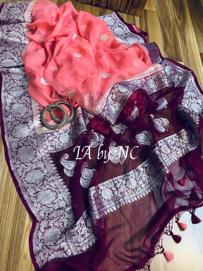Punch Banarasi Pure Khaddi Georgette Kadwa Saree