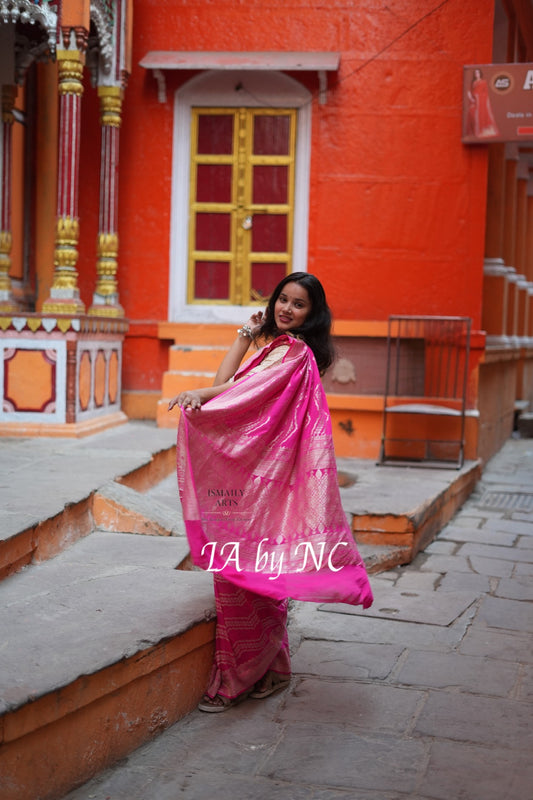 Fuschia Banarasi Pure Khaddi Georgette Saree