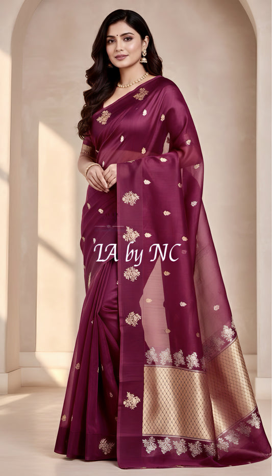 Mulberry Banarasi Pure Kora Silk Kadwa Saree