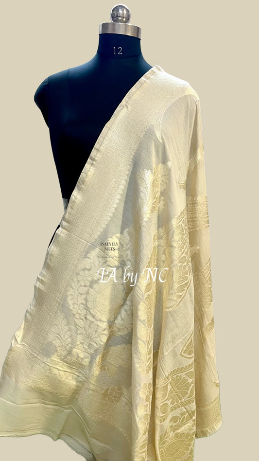 Beige Banarasi Pure Munga Silk Dupatta