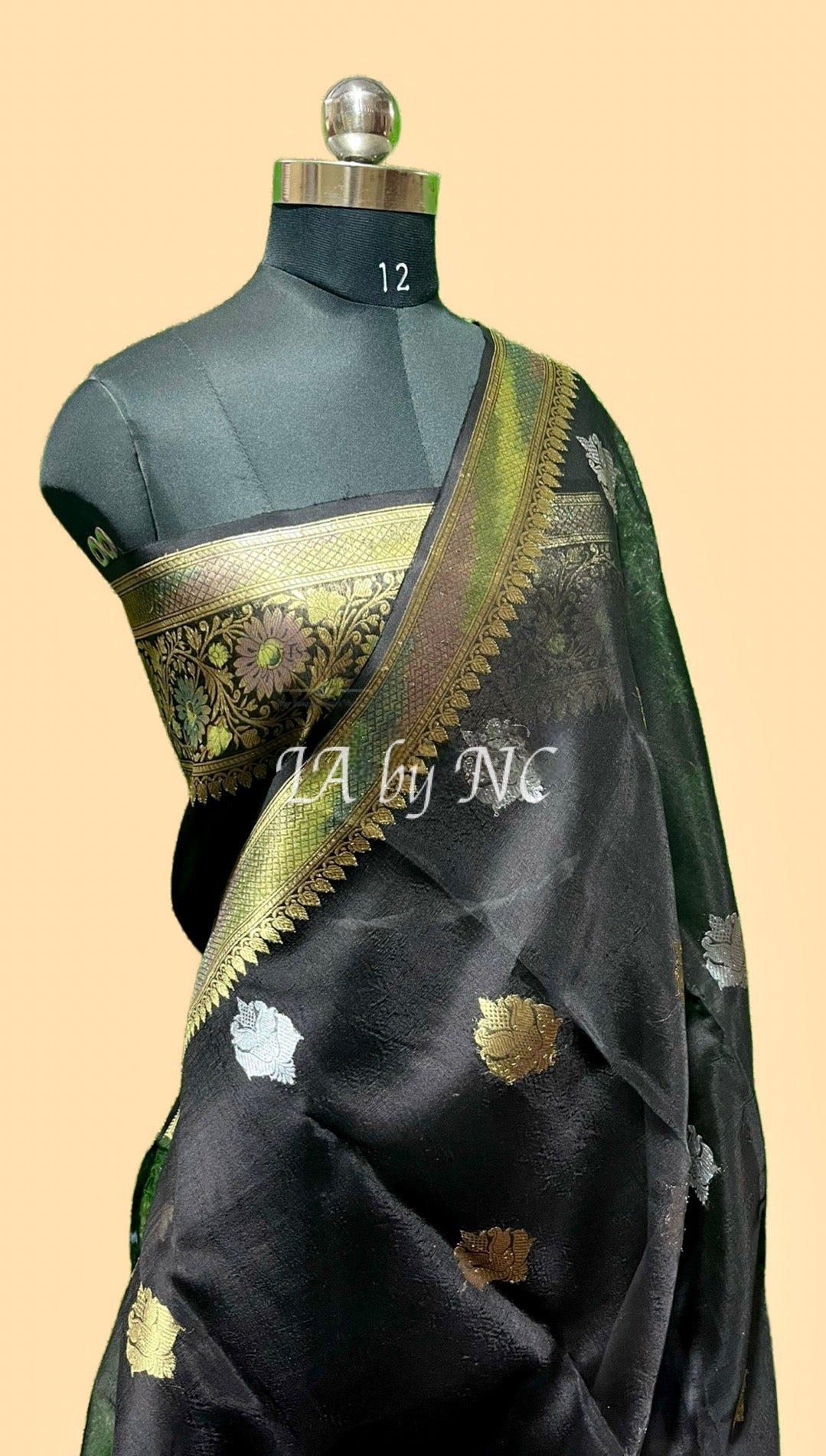 Black Banarasi Pure Kora Organza Kadwa Saree