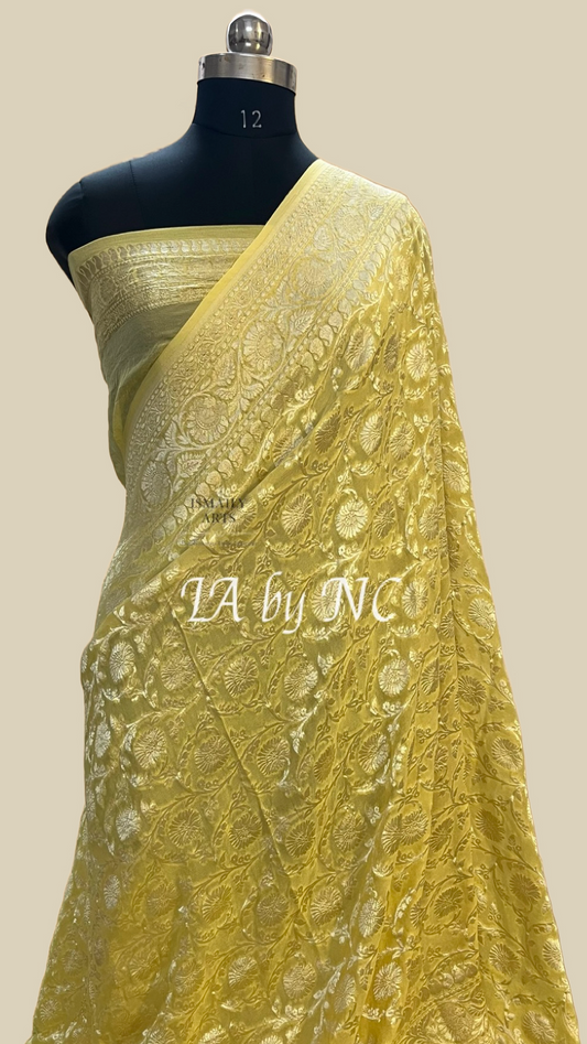 Flaxen Banarasi Pure Khaddi Georgette Saree