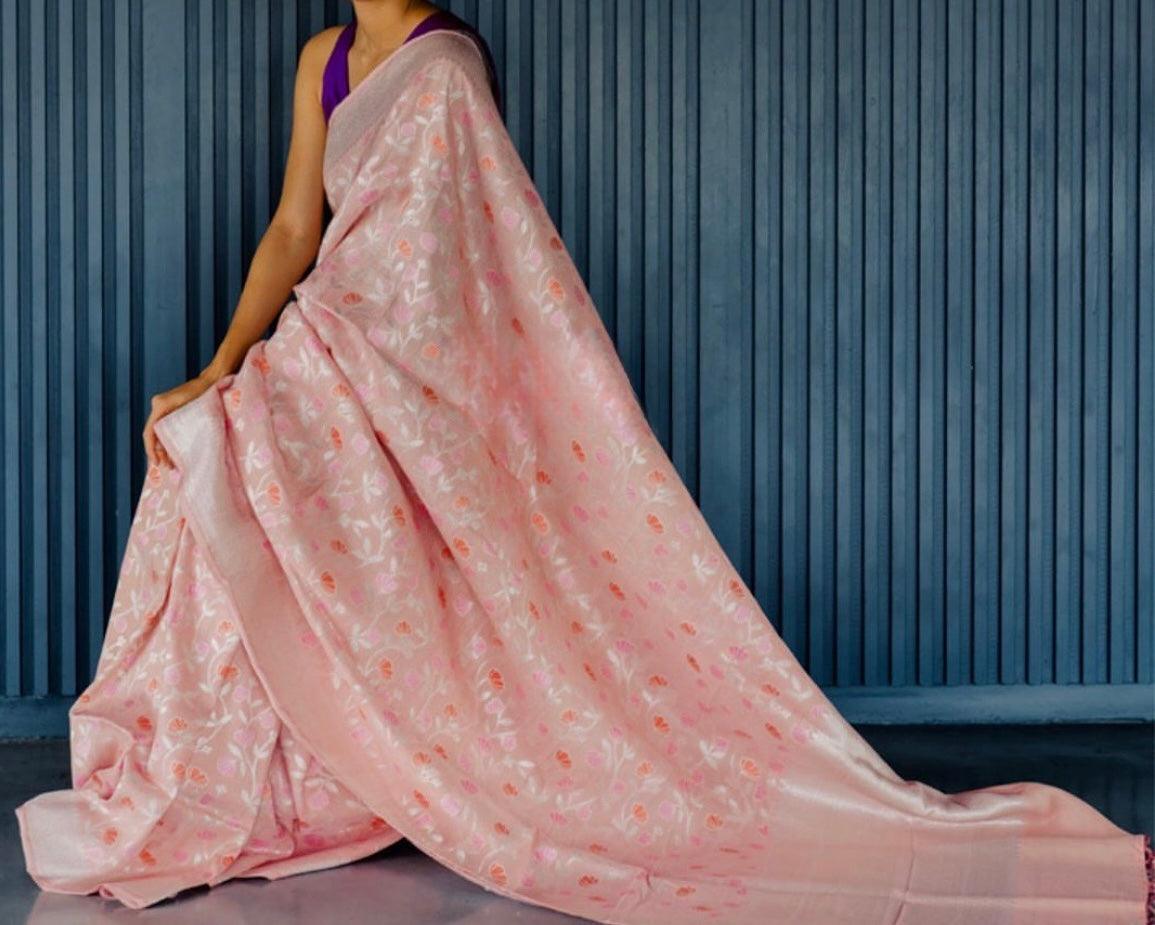 Flamingo Banarasi Pure Khaddi Georgette Saree