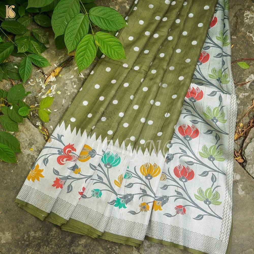 Moss Banarasi Pure Khaddi Tussar Georgette Paithani Saree