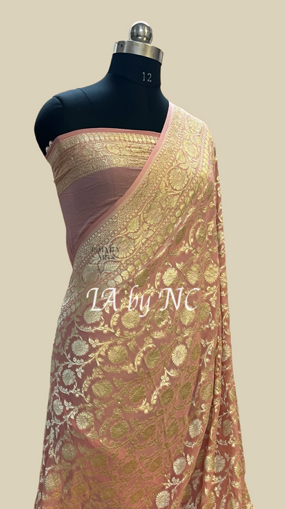 Flamingo Banarasi Pure Khaddi Georgette Saree