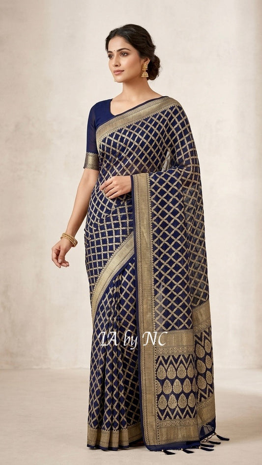 Space Banarasi Pure Khaddi Georgette Saree
