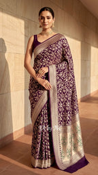 Plum Banarasi Pure Khaddi Georgette Saree