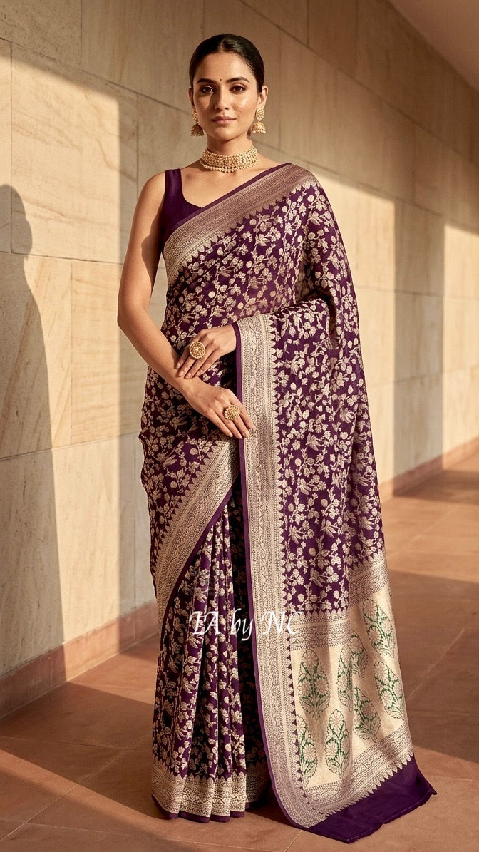 Plum Banarasi Pure Khaddi Georgette Saree
