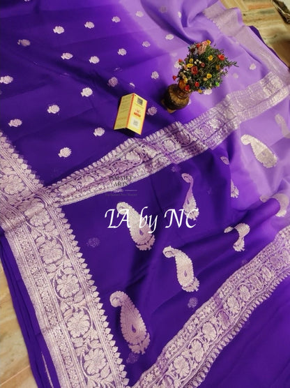 Purple Banarasi Pure Khaddi Georgette Kadwa Saree