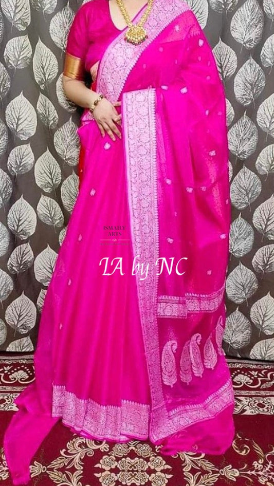 Rani Banarasi Pure Khaddi Georgette Kadwa Saree
