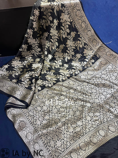 Black Banarasi Pure Chiffon Georgette Saree