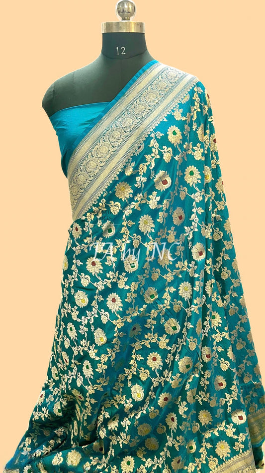 Saphhire Banarasi Pure Katan Silk Meenakari Pattu Saree